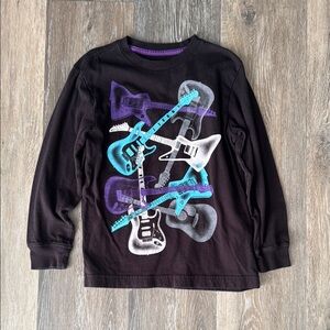 Kids Black Guitar Print Long Sleeve Shirt